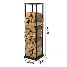 Cargar imagen en el visor de la galería, Porta Leña, Soporte para Leña, Estante para Leña de Chimenea, Leñero Interior e Exterior de Metal, Estanteria de Almacenamiento de Madera para Hogar, Negro - Urban Living
