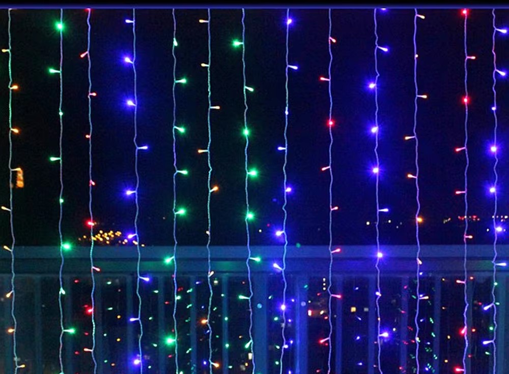 Cortina de Luces LED Solar con Cable Transparente 8 Funciones IP44 para Decoración de Navidad