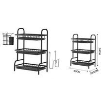 Cargar imagen en el visor de la galería, Estantería Escurridor de Platos de 3 Niveles para Cocina | Estructura Metálica con Bandeja de Plástico, Porta Cubiertos y Soportes Multifuncionales
