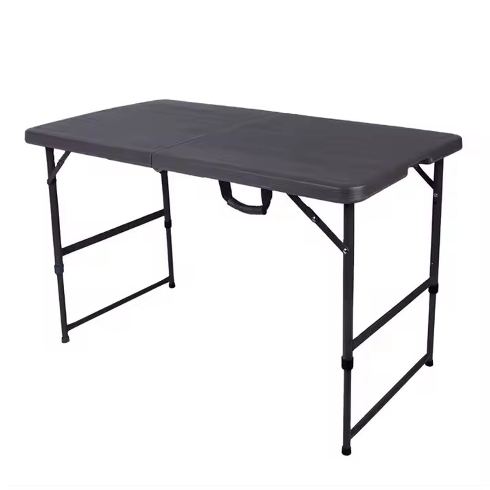Mesa Plegable Portatil Rectangular 60 x 118 x H 54-74 cm altura ajustable color marron imitacion madera Plástico Exterior e Interior Mueble de Camping  Mesa de campamento
