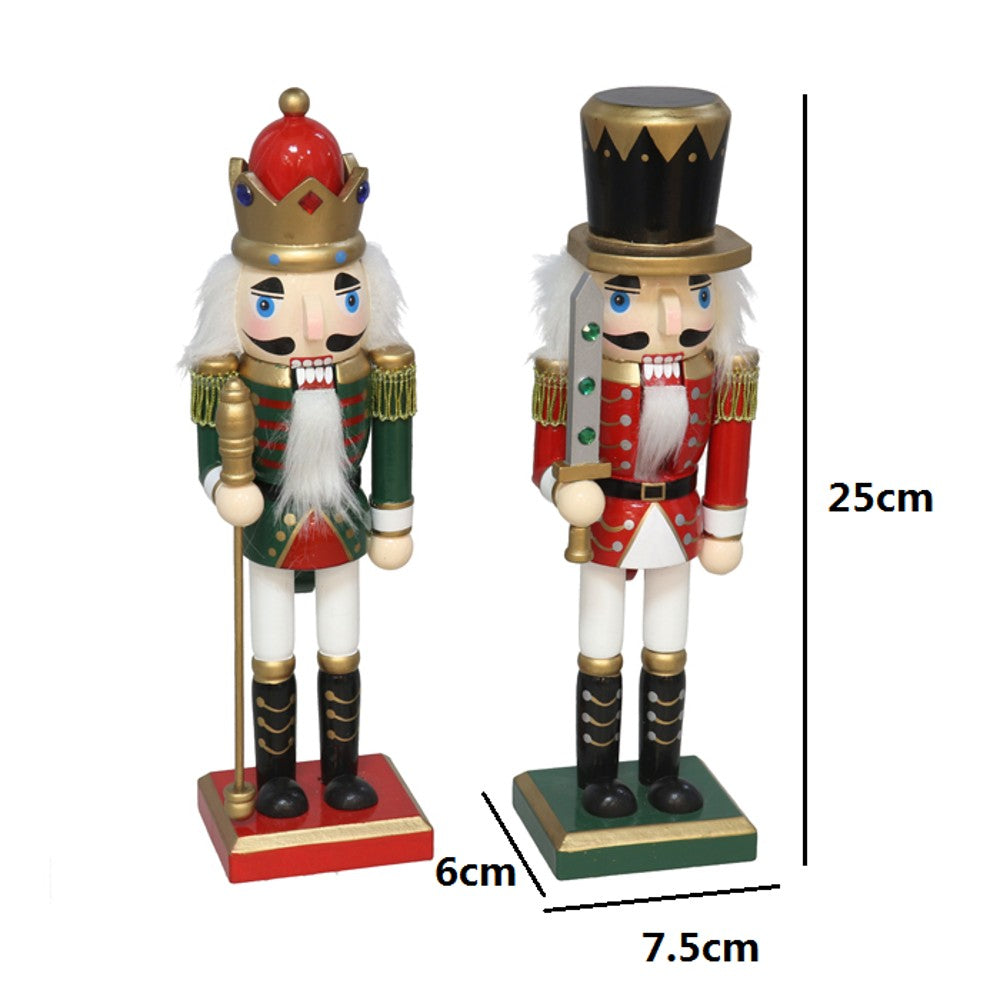 Cascanueces Soldado Verde / Rojo De Madera Navideño 7.5x6x25 cm Figura Decorativa Para Decoracion de Navidad