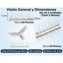Cargar imagen en el visor de la galería, Pinchos Anti Aves Antipalomas 4 Unidades 50 x 11 x 2,8 cm – Protector para Techo, Valla y Alféizar, Anti Palomas y Anti Gatos
