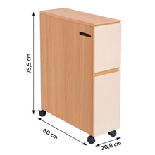 Cargar imagen en el visor de la galería, Mueble de Baño con Ruedas y Portarrollos – Armario Auxiliar Estrecho con 2 Cajones, Almacenaje para Papel Higiénico, MDF Roble y Blanco 60x20,8x75,5 cm
