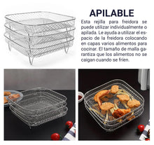 Cargar imagen en el visor de la galería, Set 3 Rejilla Cuadrada Apilable para Freidora de Aire Quttin 20x20x4.5 cm
