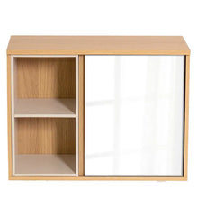 Cargar imagen en el visor de la galería, Armario de Baño de Pared Rivoli con Espejo | 1 Puerta + 1 Estante Interior + 2 Compartimentos | MDF Lacado Liso + Roble | 60x45x20 cm
