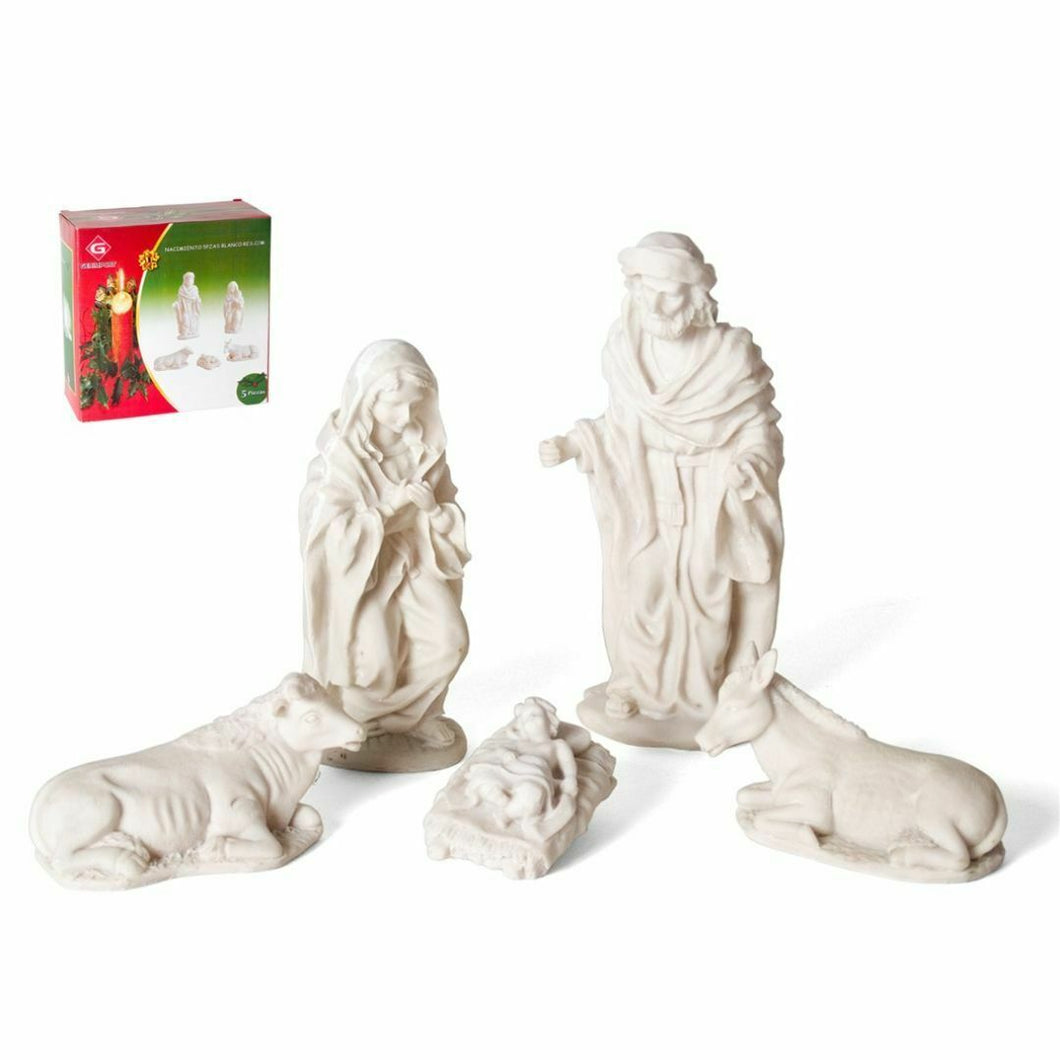 Nacimiento blanco 5 piezas para pintar figuras portal Belen pesebre resina para decoracion de Navidad