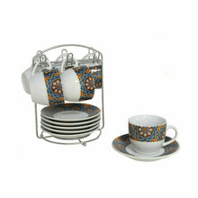 Cargar imagen en el visor de la galería, SET 6 TAZAS CAFE OREGÓN 180 CC ml con soporte y platos pequeños decorativo
