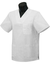 Cargar imagen en el visor de la galería, Ropa de trabajo uniforme, camisola camisa manga corta cuello pico blanco
