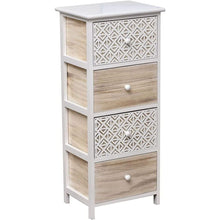 Cargar imagen en el visor de la galería, TENDANCE - Mueble Sinfonier Cajonera Madera Mdf y Paulownia Blanco color natural y blanco grabado decoración
