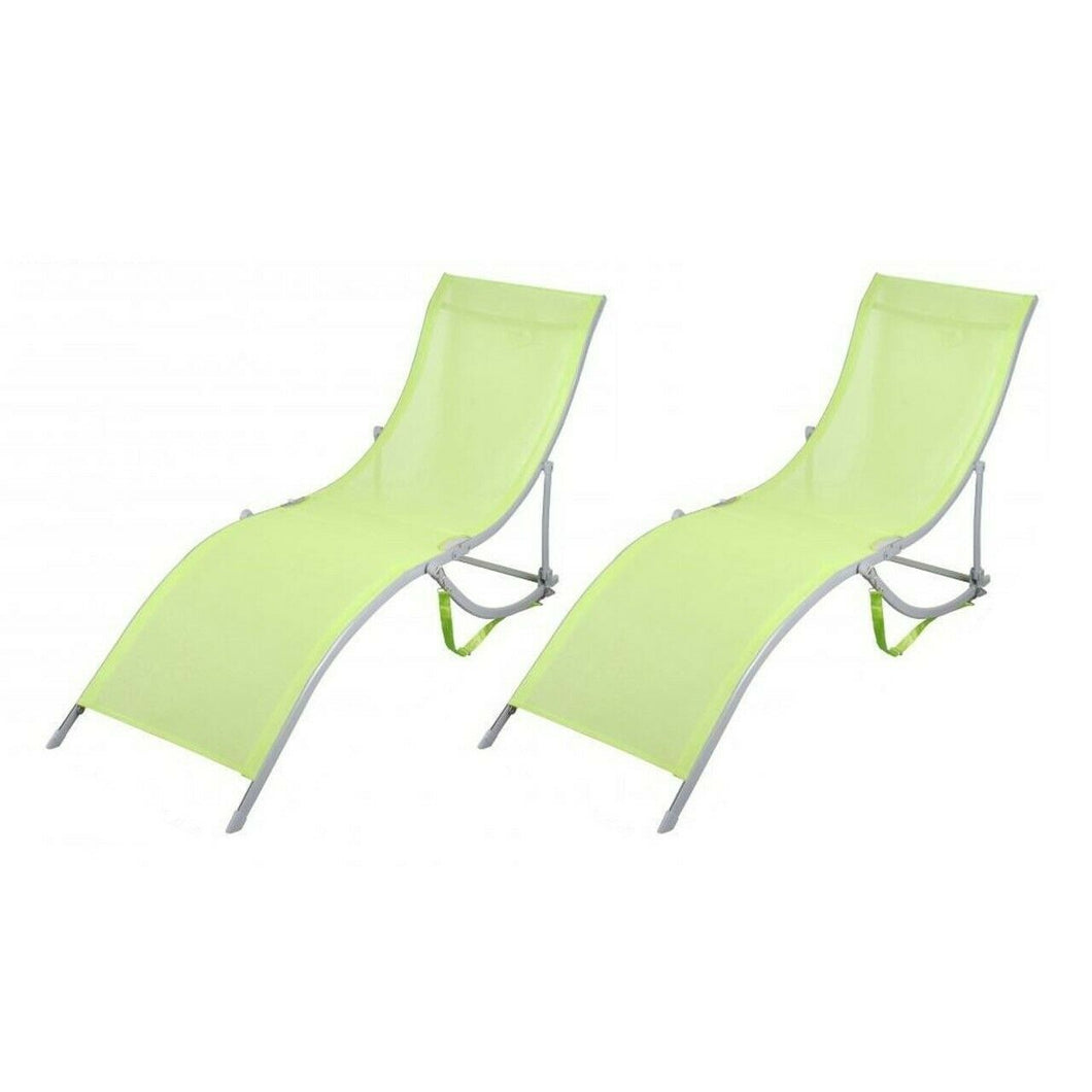 2 Tumbonas Plegables Forma S Ergonómica Marco Aluminio Texteline Piscina Jardín
