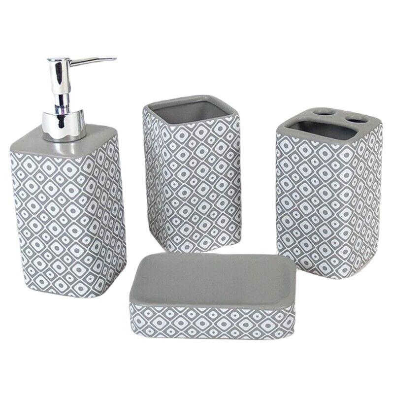 Set de Baño 4 Piezas Ceramica Geometry Accesorios de sobreponer para Lavabo WC