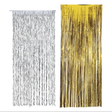 Cargar imagen en el visor de la galería, Cortina de flecos metalizada decorativa cumpleaños fiesta Plateado y Dorado
