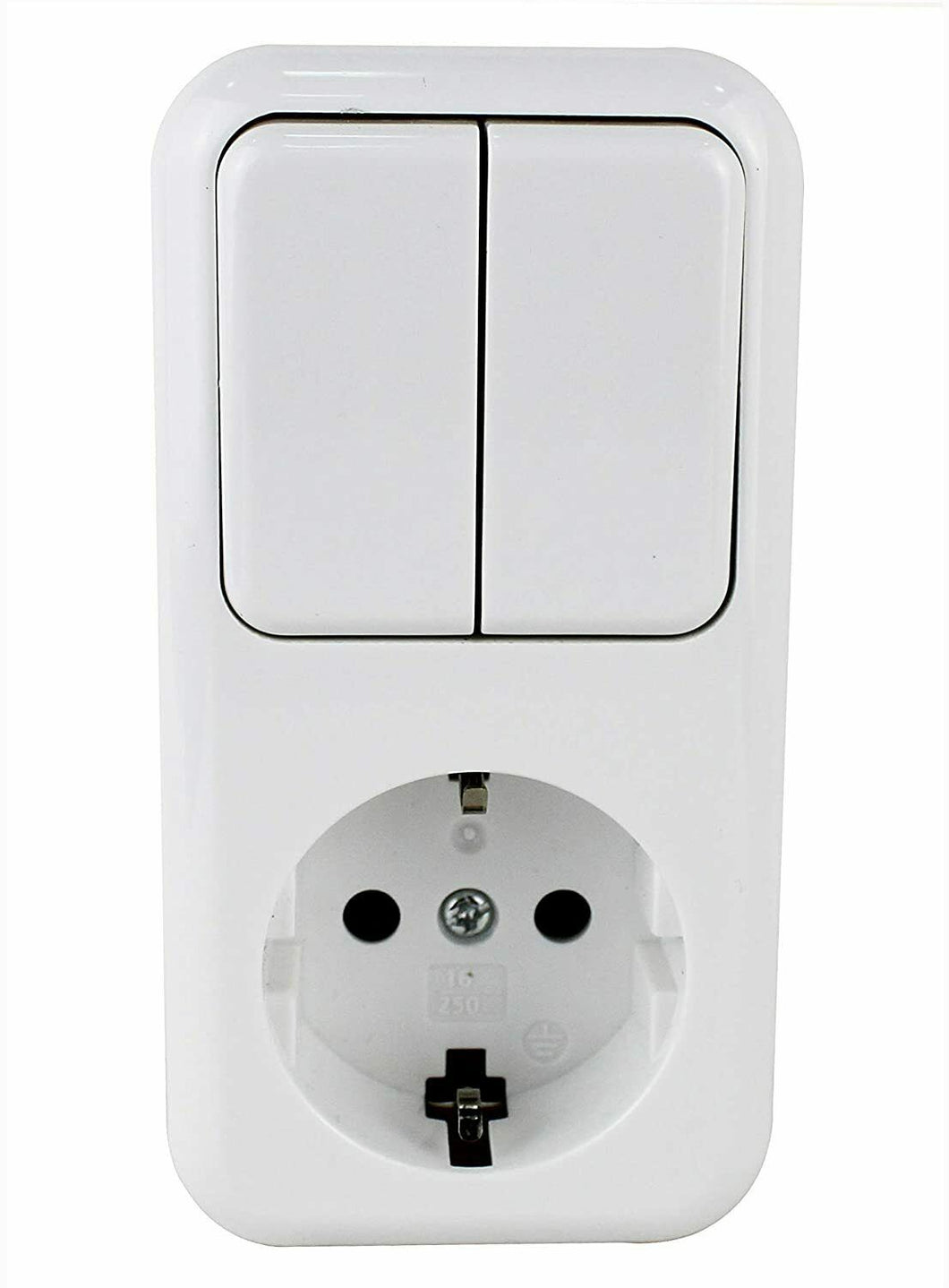 Base fija interruptor doble un control+enchufe schuko color blanco.