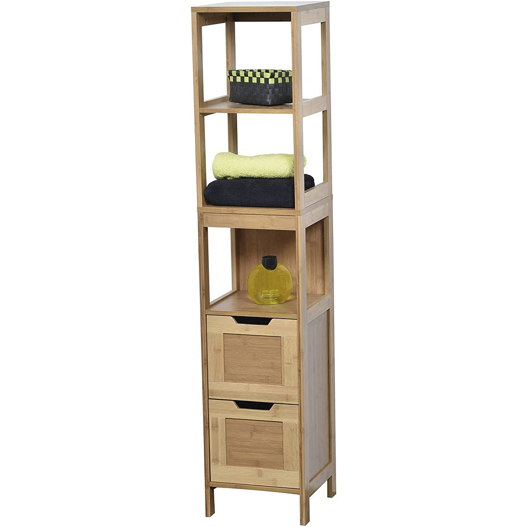 Mueble de baño Armario Columna Bambú 2 Cajones + 3 Estantes - Mahe Madera