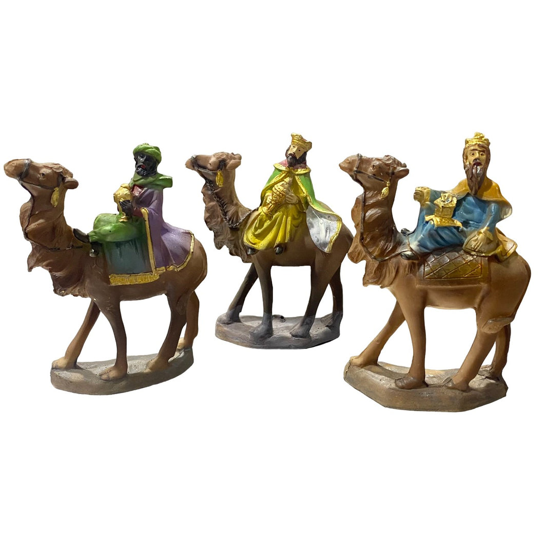 Figura Belen Set 3 Reyes Magos a Camello 9x11cm Aproximadamente Para Decoración de Navidad Día de Reyes
