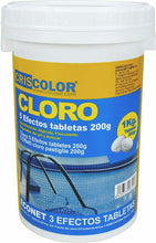 Cargar imagen en el visor de la galería, 5 Tablas de Cloro para piscina multiacción 1kg,  5 Pastillas de Cloro Multiacción (200 gr) - Tratamiento Completo 5 Acciones - Tratamiento Completo 5 EFECTOS - SIN COBRE
