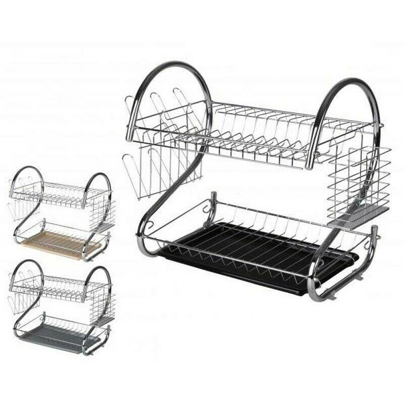 Escurridor de vajilla de acero cromado, escurreplatos 2 niveles para cocina