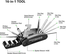 Cargar imagen en el visor de la galería, Multifuncion Para bicicleta Kit de reparación mecánico Palanca neumático 16 en 1
