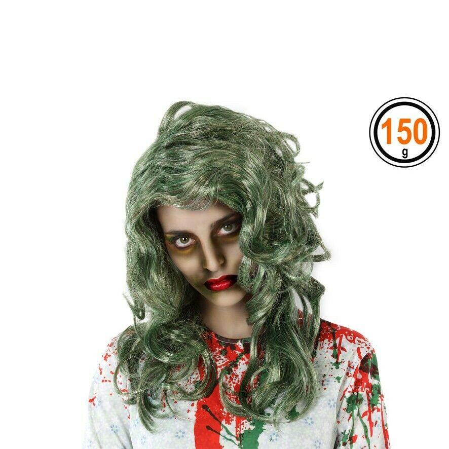 Peluca Gris Verdoso Cabellos Largos Ondulados 60 cm Halloween Carnaval Accesorio