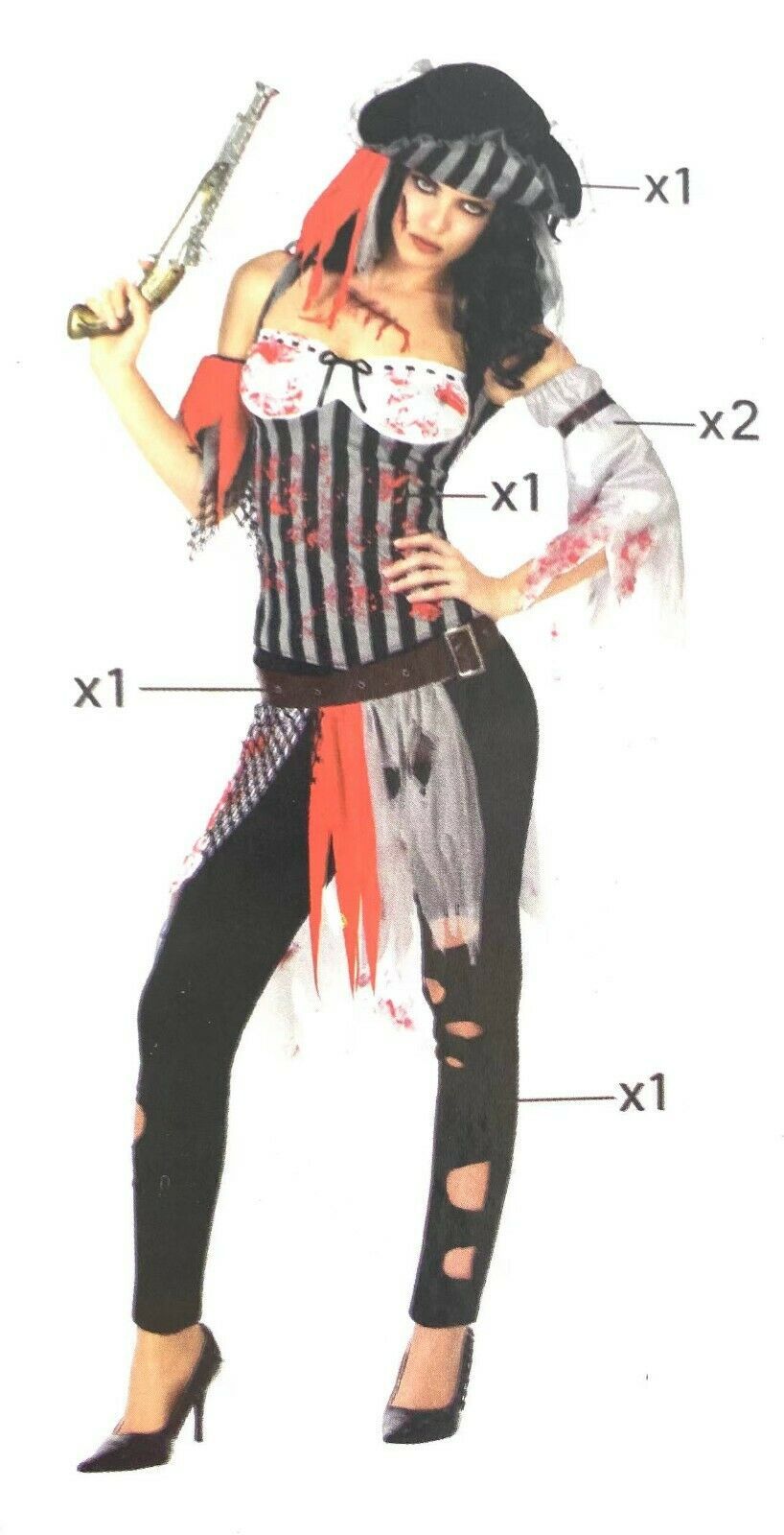 GENERICO Disfraz Mujer Pirata Zombie - XL