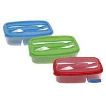 Cargar imagen en el visor de la galería, Taper rectangular con cubiertos tenedor y cuchillo fiambrera de comida plastico
