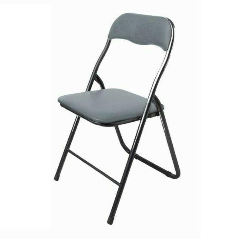 Silla Plegable Gris PVC Asiento Acolchado