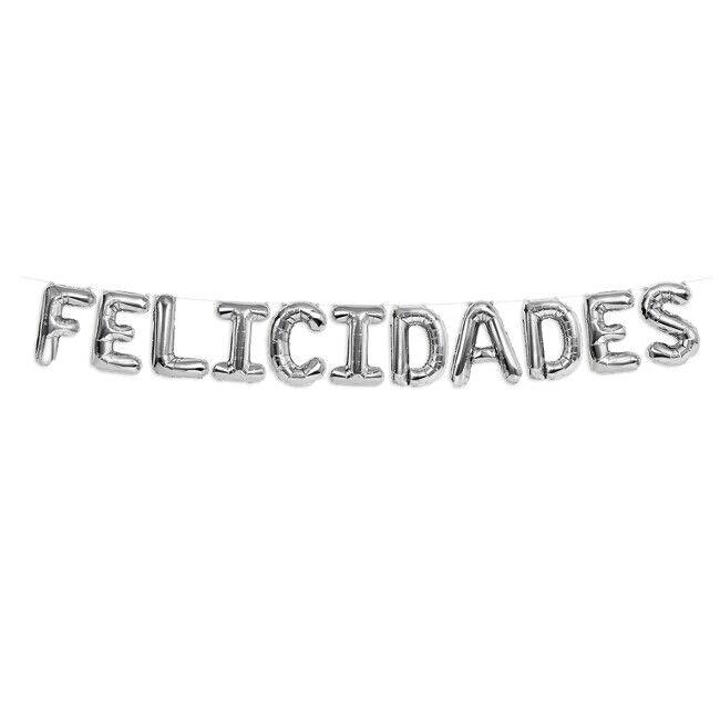 Guirnalda letras felicidades poliamida globo infable cumple plateado y dorado