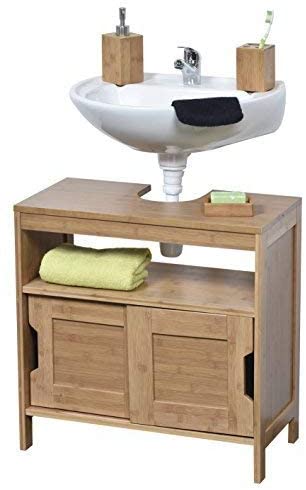 Mueble de Baño Armario Bajo Lavabo Bambú con 2 Puertas Correderas y  1 Estante Interior - MAHE