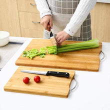 Cargar imagen en el visor de la galería, Tabla de cortar de cocina Tabla de corta de bambú rectangular de cortar Con colgante de Metal Para Cocina fruta verdura carne comida
