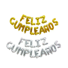 Cargar imagen en el visor de la galería, Guirnalda letras cumpleaños poliamida globo infable cumple plateado y dorado

