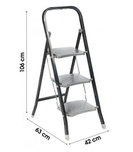 Cargar imagen en el visor de la galería, Escalera plegable 3 peldaños de metal Cromada Negra 42x63x106 cm
