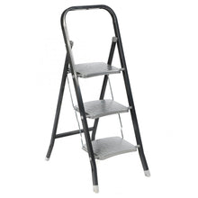Cargar imagen en el visor de la galería, Escalera plegable 3 peldaños de metal Cromada Negra 42x63x106 cm

