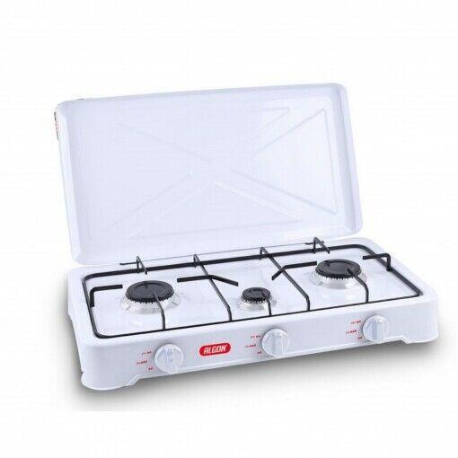 Cocina Portatil a Gas Hornillo de 3 Quemadores Acero Esmaltado Exterior CAMPING Acampada y senderismo 57 x 6 x 28 cm