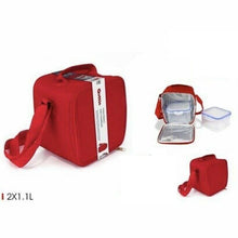 Cargar imagen en el visor de la galería, Bolso Funda Portameriendas Térmico con 2 Fiambreras Cuadradas de 1.1 L
