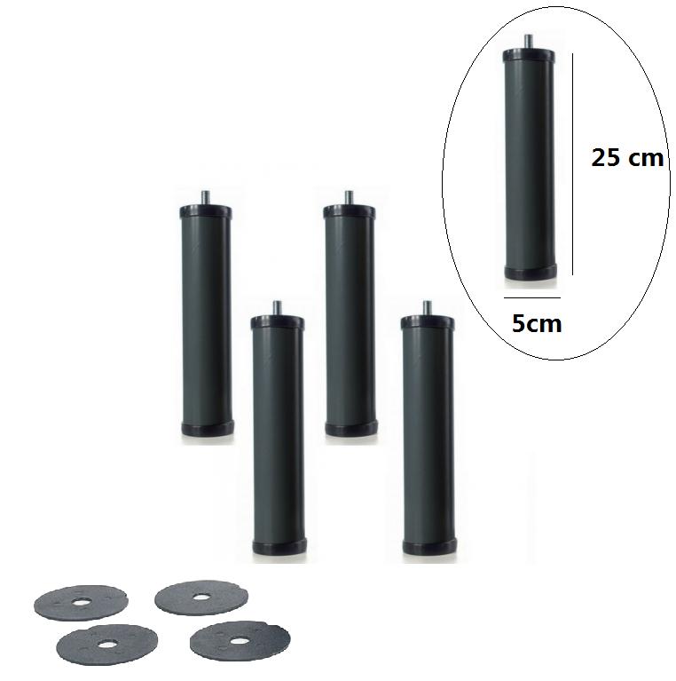 Juego de 4 Patas Cilíndricas Para Somier, Altura 25cm y ø 5 cm Rosca de 10 mm, Patas de Somier