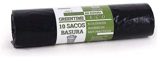 Bolsas de Basura Eco Green Time 100 L Negro (10 Uds) (85X105-G110-100 L.)