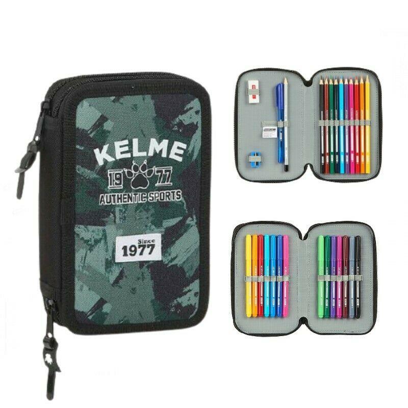 Plumier doble estuche escolar Kelme con rotuladores boli 28 pcs portatodo 2 piso