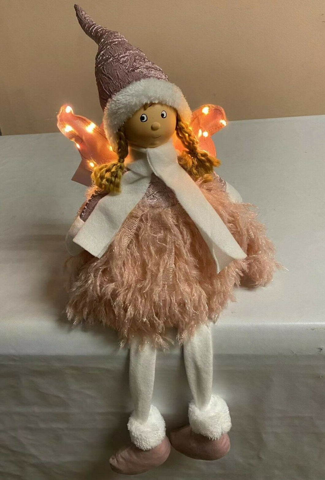 Figura de Ángel Rosa  con Alas Iluminacion 14 Luces de  LED para Decoracion de Navidad