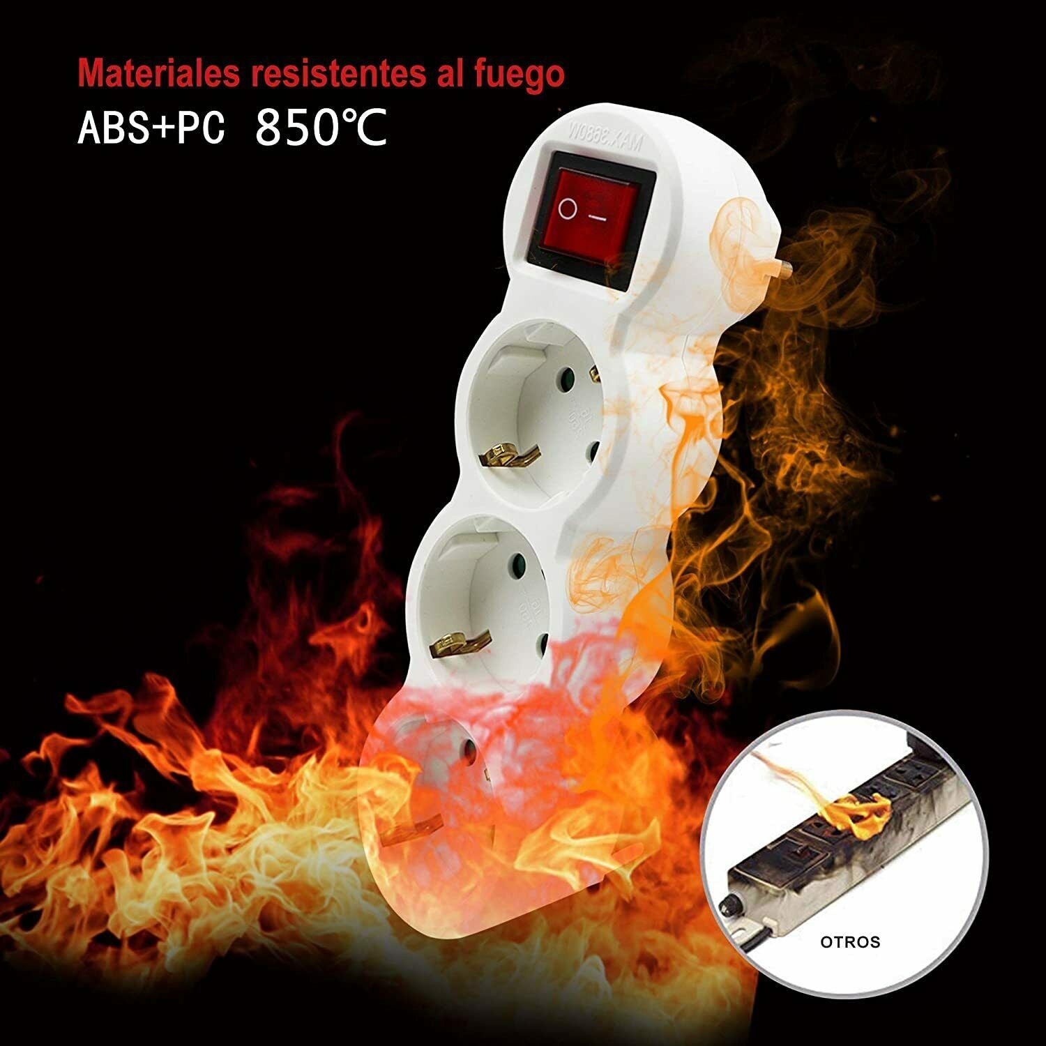 Adaptador plano con interruptor y tres enchufes schuko. 16A/250V~ MAx. –  Maxia Market