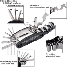 Cargar imagen en el visor de la galería, Multifuncion Para bicicleta Kit de reparación mecánico Palanca neumático 16 en 1
