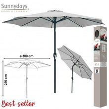 Cargar imagen en el visor de la galería, Sombrilla Parasol ø 300 cm Inclinabre Estructura Aluminio y Acero ø 48 mm Con 8 varillas de Acero12 x 18 mm Para Terraza Jardin Patio
