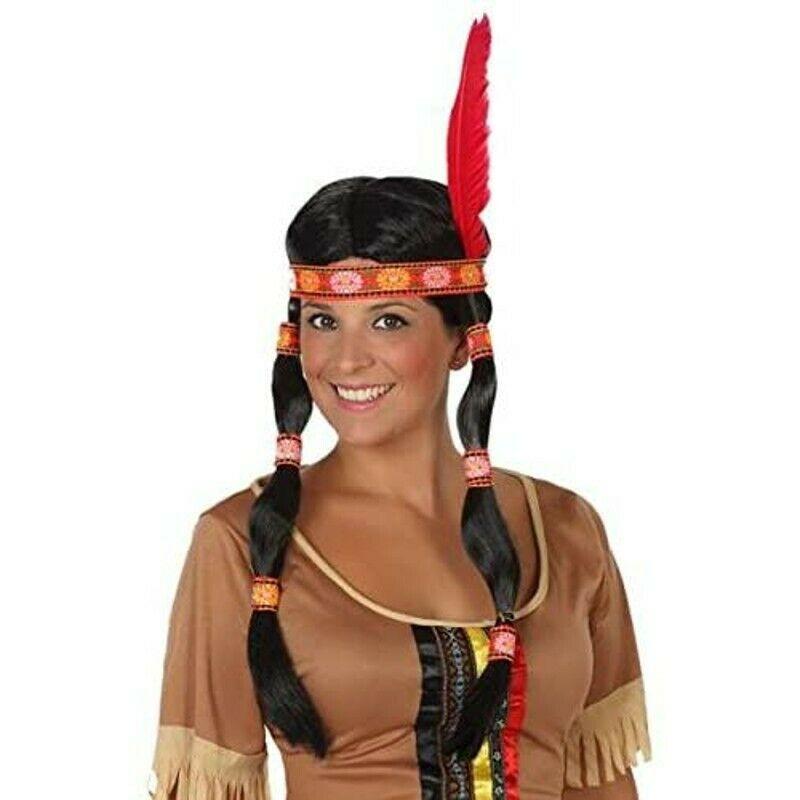 Peluca Indio Dos Trenzas Negra Para Carnaval Accesorio de Disfraz