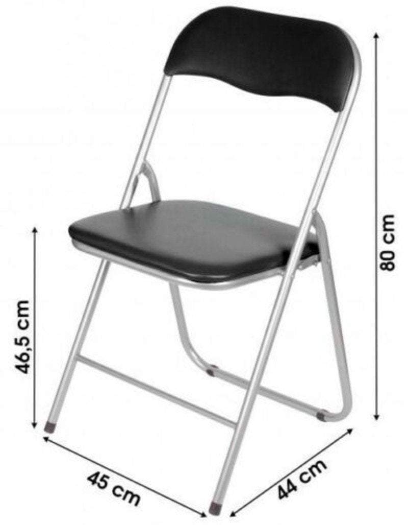 Silla Plegable Negro PVC Asiento Acolchado, comedor, salón, sala de estar, casa, individual, metal