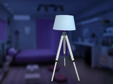 Cargar imagen en el visor de la galería, Lámpara de pie ajustable de madera tipo trípode con pantalla gris para el hogar con interruptor, tono de color gris moderno, Para Cualquiera habitación Salón Escritorio
