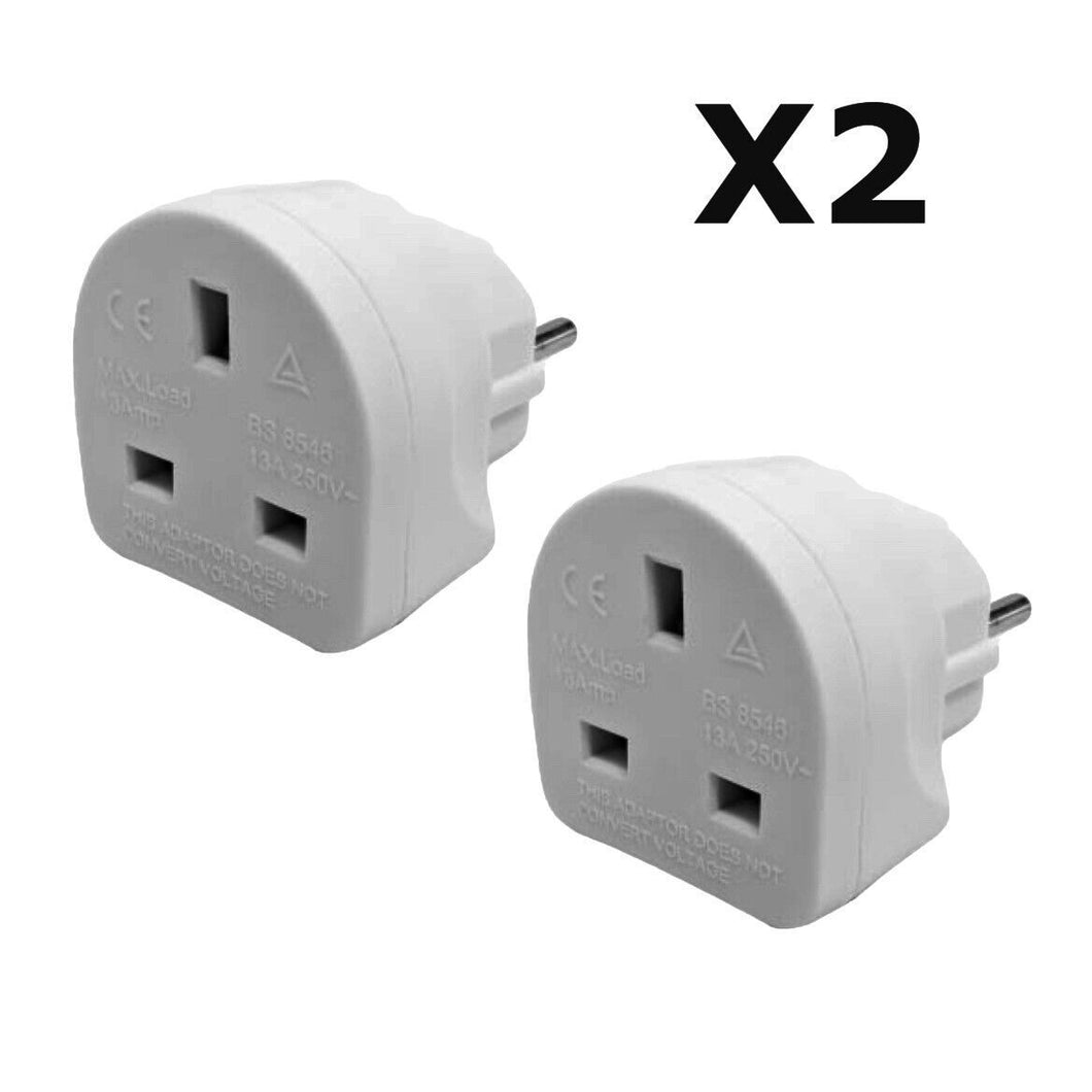 2 x Adaptadores De Enchufe Europeo a Reino Unido Adaptador Adecuado Para Viajar