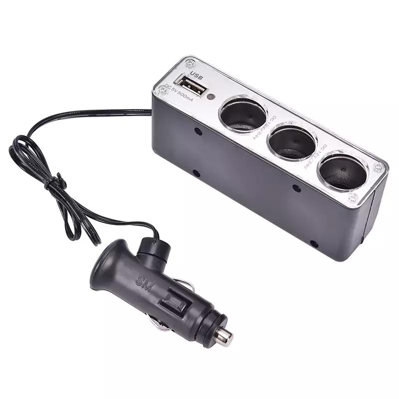 Encendedor de cigarrillos de coche  3 vías + USB cargador adaptador DC 12V-24 V