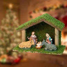 Cargar imagen en el visor de la galería, Nacimiento 5 Pcs Pesebre Madera 24x18x11 Belen Navidad Establo
