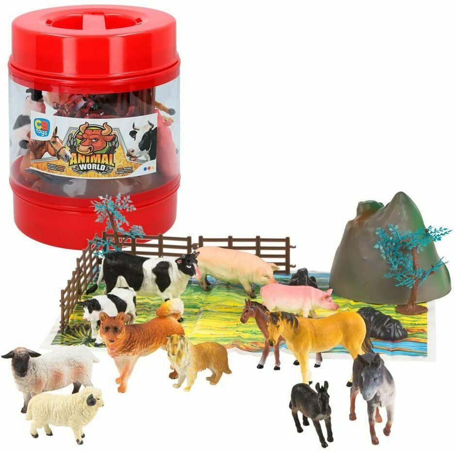 Bote con animales de granja de Animal World, 22 piezas