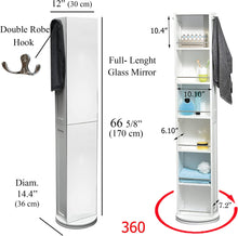 Cargar imagen en el visor de la galería, Mueble Columna de baño almacenamiento giratoria - 6 estantes + Espejo + 2 colgadores
