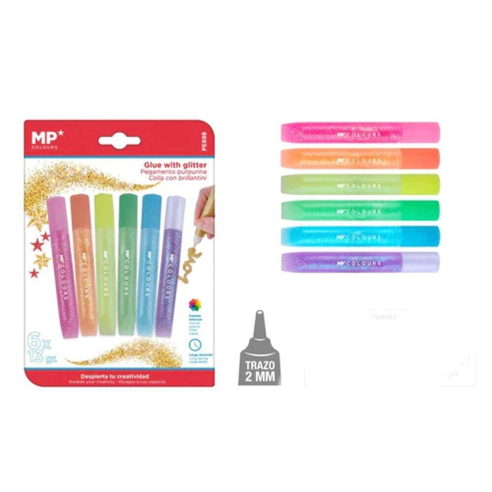 Pegamento purpurina color intenso escolar polvo brillante bolis de gel 6-12 unds